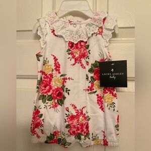 Laura Ashley Floral One Piece Romper - White, Pink, Yellow